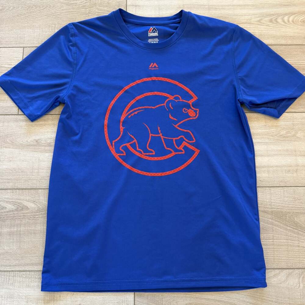 Majestic Chicago Cubs Mens XL Blue Tee Shirt Bear
